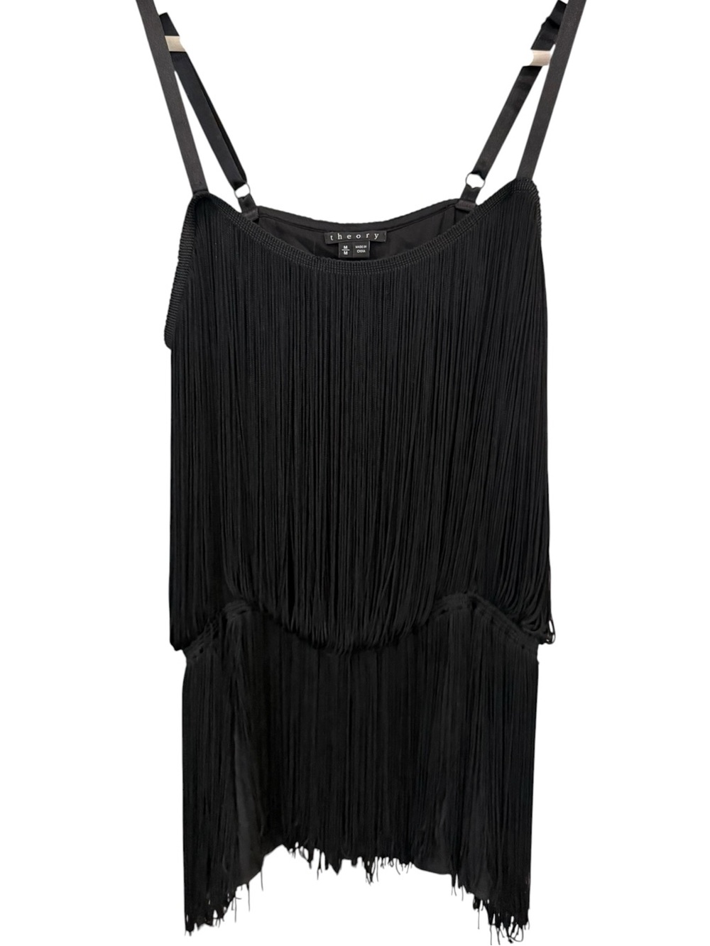 Theory Pardia Black Silk Fringe Camisole Top Size Medium Flapper Art Deco